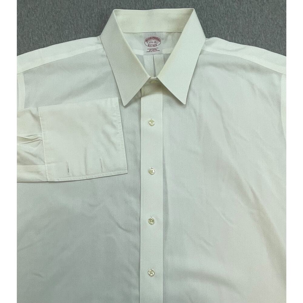 Brooks Brothers Shirt Mens 17.5 - 35 White 100% Cotton Button Up French Cuff